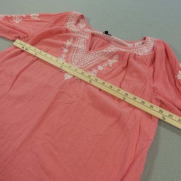 Talbots Plus Embroidered Peasant Top Coral Boho Womens 1X Blouse 3/4 Sleeve - Picture 8 of 10